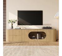 RAPRAP Meuble TV de 172 cm avec façade 3D et vitrine en verre ovale - concept de rangement polyvalent, aspect bois naturel et surface de travail généreuse, meuble TV moderne