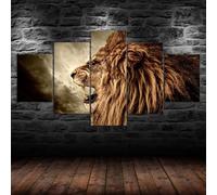 RAPSANI 5 Panneau Mural Art Peinture Lion rugissant animal sauvage Décoration Salon Moderne XXL Impression sur Toile 5 Parties Tableau intissee 150x80cm