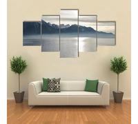 RAPSANI 5 Panneau Mural Art Peinture Vue Du Lac Léman Décoration Salon Moderne XXL Impression sur Toile 5 Parties Tableau intissee 125x60cm