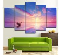 RAPSANI Avec cadre Peinture 5 Pièces toile de peinture bateau voile coucher de soleil oeuvre,Art Moderne,HD Sticker Mural Modulaire Affiche Décor,Cadeau,tableau decoration murale chambre 125x60cm