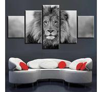 RAPSANI Avec cadre Peinture 5 Pièces toile de peinture Beau lion noir et blanc sauvage,Art Moderne,HD Sticker Mural Modulaire Affiche Décor,Cadeau,tableau decoration murale chambre 125x60cm