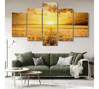RAPSANI Avec cadre Peinture 5 Pièces toile de peinture Champ de blé doré,Art Moderne,HD Sticker Mural Modulaire Affiche Décor,Cadeau,tableau decoration murale chambre 125x60cm