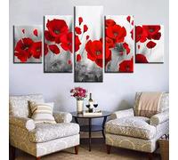 RAPSANI Avec cadre Peinture 5 Pièces toile de peinture Coquelicots rouges à la fleur de pavot,Art Moderne,HD Sticker Mural Modulaire Affiche Décor,Cadeau,tableau decoration murale chambre 125x60cm
