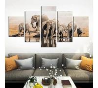 RAPSANI Avec cadre Peinture 5 Pièces toile de peinture Foule d’éléphants d’Afrique,Art Moderne,HD Sticker Mural Modulaire Affiche Décor,Cadeau,tableau decoration murale chambre 125x60cm