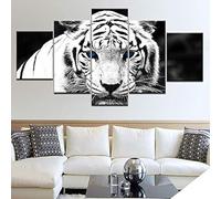 RAPSANI Avec cadre Peinture 5 Pièces toile de peinture Oeil Bleu Oeil Blanc Tigre Abstrait,Art Moderne,HD Sticker Mural Modulaire Affiche Décor,Cadeau,tableau decoration murale chambre 125x60cm