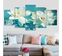 RAPSANI Avec cadre Peinture 5 Pièces toile de peinture Orchidée Bleue Fleurs Nature,Art Moderne,HD Sticker Mural Modulaire Affiche Décor,Cadeau,tableau decoration murale chambre 125x60cm