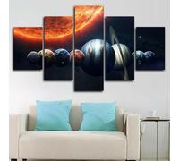 RAPSANI Avec cadre Peinture 5 Pièces toile de peinture Planètes spatiales du système solaire,Art Moderne,HD Sticker Mural Modulaire Affiche Décor,Cadeau,tableau decoration murale chambre 125x60cm