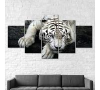 RAPSANI Avec cadre Peinture 5 Pièces toile de peinture Visage de tigre blanc, animal sauvage,Art Moderne,HD Sticker Mural Modulaire Affiche Décor,Cadeau,tableau decoration murale chambre 125x60cm