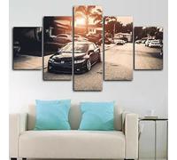 RAPSANI Avec cadre Peinture 5 Pièces toile de peinture Voiture de sport Sunset,Art Moderne,HD Sticker Mural Modulaire Affiche Décor,Cadeau,tableau decoration murale chambre 125x60cm