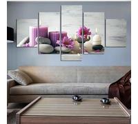 RAPSANI Impression sur toile 5 Parties peinture sur toile tableau decoration murale salon,Bougie Spa Pierre Relax,tableau xxl,cadre,decoration chambre maison,150x80cm