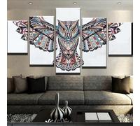 RAPSANI Impression sur toile 5 Parties peinture sur toile tableau decoration murale salon,HIBOU INDIEN INDIGÈNE,tableau xxl,cadre,decoration chambre maison,150x80cm