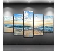 RAPSANI Impression sur toile 5 Parties peinture sur toile tableau decoration murale salon,Océan,Vagues,Mouettes,Oiseaux,tableau xxl,cadre,decoration chambre maison,150x80cm