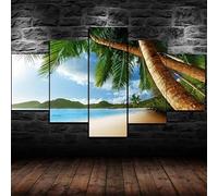 RAPSANI Impression sur Toile intissee 5 Parties Tableau Tableaux Decoration Murale Photo Image Artistique Photographie Graphique,tableau 5 parties Îles Tree Beach Océan cadre,tableau xxl 200x100cm