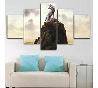 RAPSANI Impression sur Toile intissee 5 Parties Tableau Tableaux Decoration Murale Photo Image Artistique Photographie Graphique,tableau 5 parties Lone Wolf Animal Hill cadre,tableau xxl 200x100cm