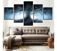 RAPSANI Impression sur Toile intissee 5 Parties Tableau Tableaux Decoration Murale Photo Image Artistique Photographie,tableau 5 parties Forêt sombre Fantaisie Arbre Ombre cadre,tableau xxl 200x100cm