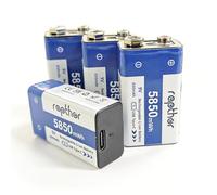 rapthor Batterie au lithium 9 V 650 mAh, batterie bloc rechargeable 5850 mWh 9 V (4 pièces), charge rapide USB-C pour détecteurs de fumée, détecteurs de CO, détecteurs d'incendie, multimètre et