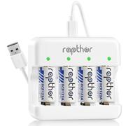 Rapthor Lot de 4 batteries et chargeur, 3,7 V, 750 mAh, batterie rechargeable, compatible avec les caméras de sécurité sans fil Arlo VMC3030 VMK3200 VMS3330 3530, lampe de poche Polaroid microphone de