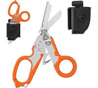 Raptor Ciseaux de Secours Tout-en-Un, Tactiques, de Poche et Outils de Pompier, Médicaux, Coupe-Anneau, Brise-Verre en Tuff avec Étui Utilitaire (Orange)