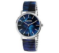 Raptor Colorful Edition Montre à quartz analogique pour femme en acier inoxydable - Motif imprimé coloré, noir/bleu