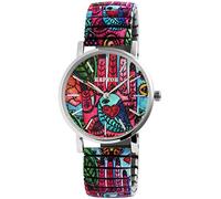Raptor - Colorful Edition - Montre analogique à quartz pour femme - Diamètre 36 mm - Bande de traction - Acier inoxydable - Motif imprimé coloré, Rose/bleu/argenté.