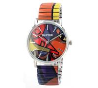 Raptor Colorful Edition Montre pour femme avec bracelet en acier inoxydable Ø 36 mm Montre analogique extensible Cadeau pour femme, orange, jaune, rouge, Bracelet