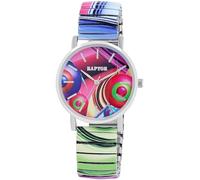 Raptor Colorful Edition RA10205 Montre à quartz analogique pour femme en acier inoxydable Motif imprimé multicolore, coloré