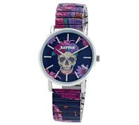 Raptor Montre Frida Kahlo Edition pour femme avec cordon de serrage, Multicolore - Tête de mort avec fleurs, Contemporain
