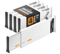 RAPTUROUS Adjustable Deep Drawer Divider - 6" Tall, Expandable 13-22", 4-Pack, Non-Slip Drawer Dividers for Clothes, Dresser, Kitchen & Office Organization (White)