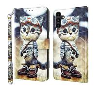 Rapuled Coque pour Samsung Galaxy A14 5G, Housse Premium en Cuir Samsung A14 5G, Magnetique Flip Case Portefeuille PU Cuir à Rabat Housse Étui de Protection avec Porte Cartes (Chat 2)