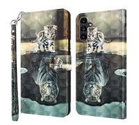 Rapuled Coque pour Samsung Galaxy A14 5G, Housse Premium en Cuir Samsung A14 5G, Magnetique Flip Case Portefeuille PU Cuir à Rabat Housse Étui de Protection avec Porte Cartes (Chat 1)