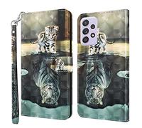 Rapuled Coque pour Samsung Galaxy A32 4G, Housse Premium en Cuir Samsung A32 4G, Magnetique Flip Case Portefeuille PU Cuir à Rabat Housse Étui de Protection avec Porte Cartes (Chat 1)