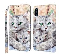 Rapuled Coque pour Samsung Galaxy A50/A30S/A50S, Housse Premium en Cuir Samsung A50/A30S/A50S, Magnetique Flip Case Portefeuille PU Cuir à Rabat Housse Étui de Protection avec Porte Cartes(Chat 3)