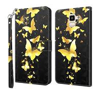 Rapuled Coque pour Samsung Galaxy J6 2018, Housse Premium en Cuir Samsung J6 2018, Magnetique Flip Case Portefeuille PU Cuir à Rabat Housse Étui de Protection avec Porte Cartes (Papillon 4)