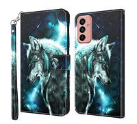 Rapuled Coque pour Samsung Galaxy M13 4G, Housse Premium en Cuir Samsung M13 4G, Magnetique Flip Case Portefeuille PU Cuir à Rabat Housse Étui de Protection avec Porte Cartes (Loup)