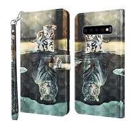 Rapuled Coque pour Samsung Galaxy S10 Plus, Housse Premium en Cuir Samsung S10 Plus, Magnetique Flip Case Portefeuille PU Cuir à Rabat Housse Étui de Protection avec Porte Cartes (Chat 1)