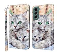 Rapuled Coque pour Samsung Galaxy S21 FE, Housse Premium en Cuir Samsung S21 FE, Magnetique Flip Case Portefeuille PU Cuir à Rabat Housse Étui de Protection avec Porte Cartes (Chat 3)