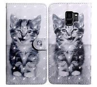 Rapuled Coque pour Samsung Galaxy S9, Housse Premium en Cuir Samsung S9, Magnétique à Clapet Anti-Choc Flip Case Portefeuille PU Cuir à Rabat Housse Étui de Protection avec Porte Cartes (Chat 4)