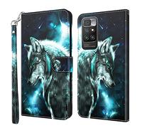 Rapuled Coque pour Xiaomi Redmi 10/10 Prime/Note 11 4G, Housse en Cuir Xiaomi Redmi 10/10 Prime/Note 11 4G, Magnetique Flip Case Portefeuille PU Cuir à Rabat Housse Étui de Protection (Loup)