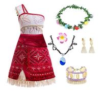 Raqieman Costume hawaïen pour fille, lot de 5 robes de princesse des mers du Sud, costume de carnaval pour enfants, déguisement avec haut et bijoux pour carnaval, fête, Halloween, fête d'anniversaire,