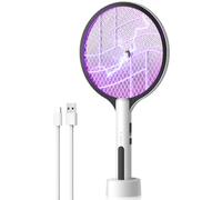 Raquette à mouches électrique DEEZEE de 4500V, tapette à mouches et moustiques rechargeable 2 en 1 portable et tueur de moustiques violet avec 3 couches de sécurité pour la maison, le bureau, le