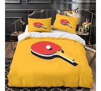 raquette de tennis de table 3D Imprimé Drap de couette Microfibre anti-tache Conception moderne des équipements sportifs Housse de couette 2 taies éclair dissimulé filles enfants Single (135x200cm)