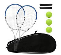 Raquette de Tennis pré-enfilée légère de 68,6 cm, Raquettes récréatives pour Adultes, Hommes, Femmes, étudiants, kit de démarrage avec balles, Sac de Transport et surgrips (Bleu/Blanc, 2 Raquettes)
