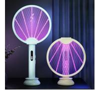 Raquette Électrique Anti-Moustiques Pliante 2en1 avec Lampe Anti-Moustiques 3000V,Chargement USB Facile,3 Modes d'Utilisation,Vert