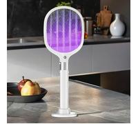 Raquette Électrique Anti-Moustiques Pliante et Téléscopique 2en1 avec Lampe Anti-Moustiques 3000V, Chargement USB, Batterie