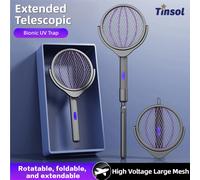 Raquette électrique anti-moustiques rétractable TINSOL, tête rotative, tueur d'insectes 2 en 1, éliminateur de moustiques pour intérieur/extérieur noir