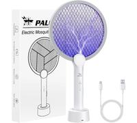 Raquette Electrique Insectes 4000V Raquette Moustique Electrique avec Base de Recharge USB Double Couche de Protection Efficace Contre Les Moustiques pour l'intérieur et l'extérieur(1PC)