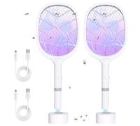 Raquette Electrique Insectes: 4800V Raquette Moustique Electrique avec Piège à Lumière UV, Rechargeable Via USB avec Batterie 2000mAh, Tapette à Raquette Electrique-2 PC, Blanc