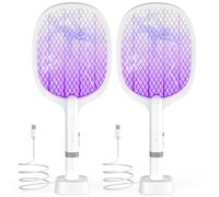 Raquette Électrique Insectes 5000V, Raquette Anti Moustique Rechargeable USB-C, Tapette à Mouche Électrique avec Base Stable et Maille 3 Couches, Efficace Contre Mouches et Insectes (Lot de 2)