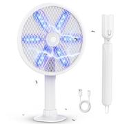 Raquette Electrique Insectes Rechargeable 2 en 1, Tapette Anti Moustique avec Extension Télescopique, Tête Rotative, 4000V, 1800mAh, Charge USB-C, Filet 3 Couches, Lumière LED Attirante