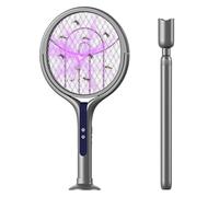 Raquette Moustique Electrique, avec Tête Rotative à 90 Degrés, Rallonge Télescopique, Tapetteà Mouche Electrique Rechargeable USB, Tue Mouche Electrique avec Filet de Sécurité Et Lumière UV